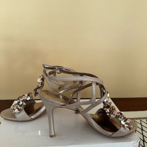 Chic Cream and Brown Heels with Sparkling Straps